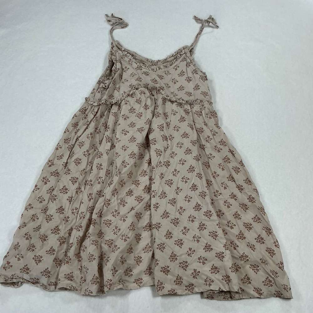 Patrons of Peace Floral Babydoll Dress XS Tan Brown Ruffle Tie Strap J2033F58 - Picture 6 of 6